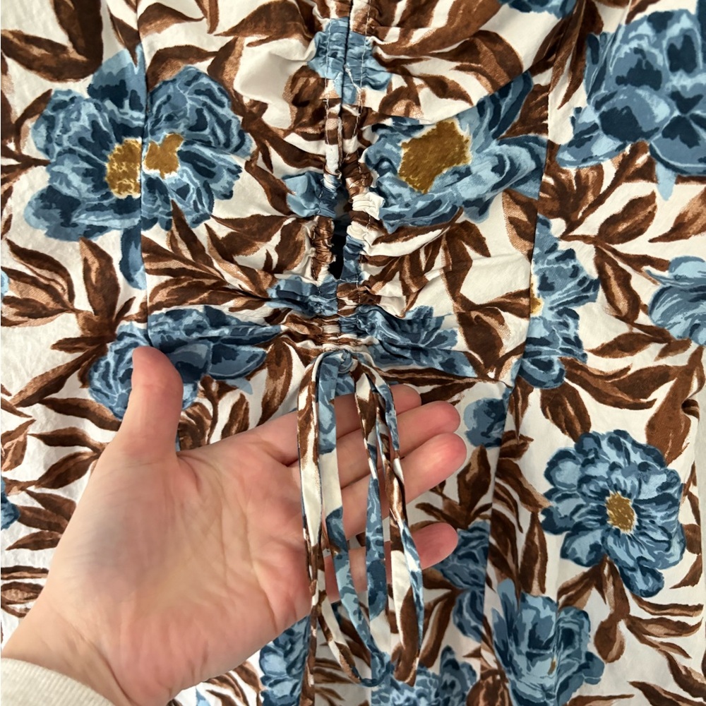 Madewell Blue Brown Floral Tessa Poplin Cut Out Cotton Maxi Dress Size 4 - Picture 10 of 16